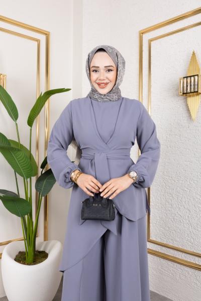 Asrimetrik Takım Açık Gri