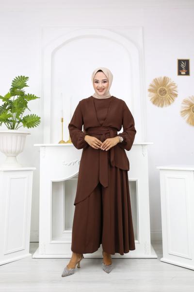 Kuşaklı Elbise Kahverengi