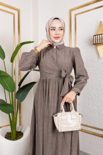 Önden Baglamalı Batik Elbise Toprak