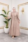 Önden Baglamalı Batik Elbise Ekru