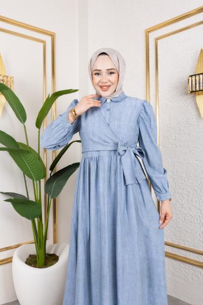 Önden Baglamalı Batik Elbise Bebe Mavisi